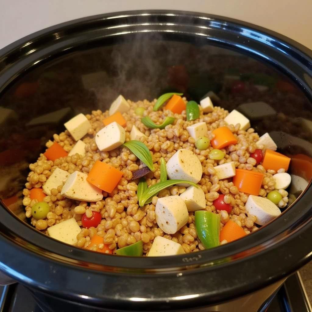 A hearty and healthy crockpot chicken dog food recipe, perfect for busy pet owners.