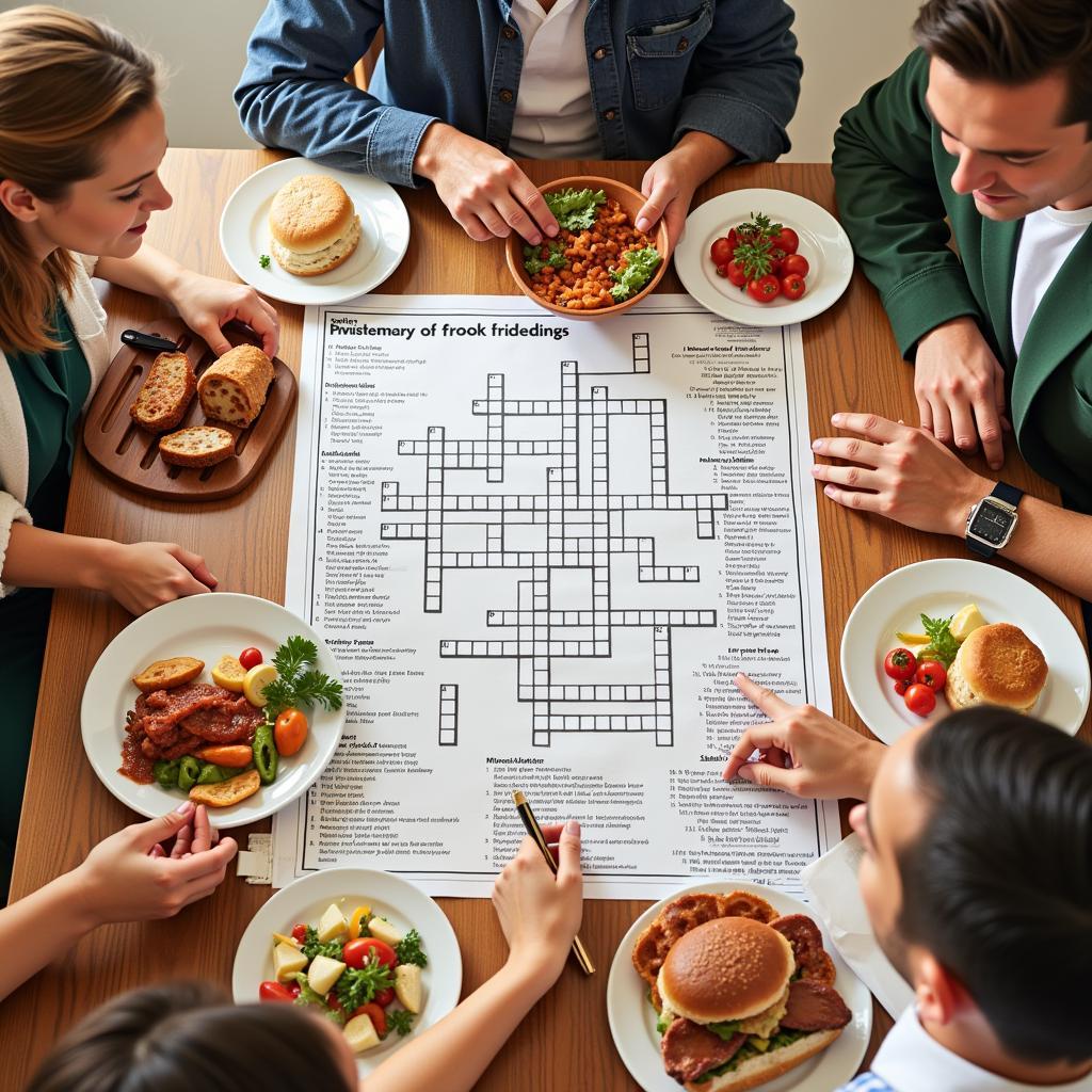 Crossword Puzzle Enthusiasts Solving Food Clues