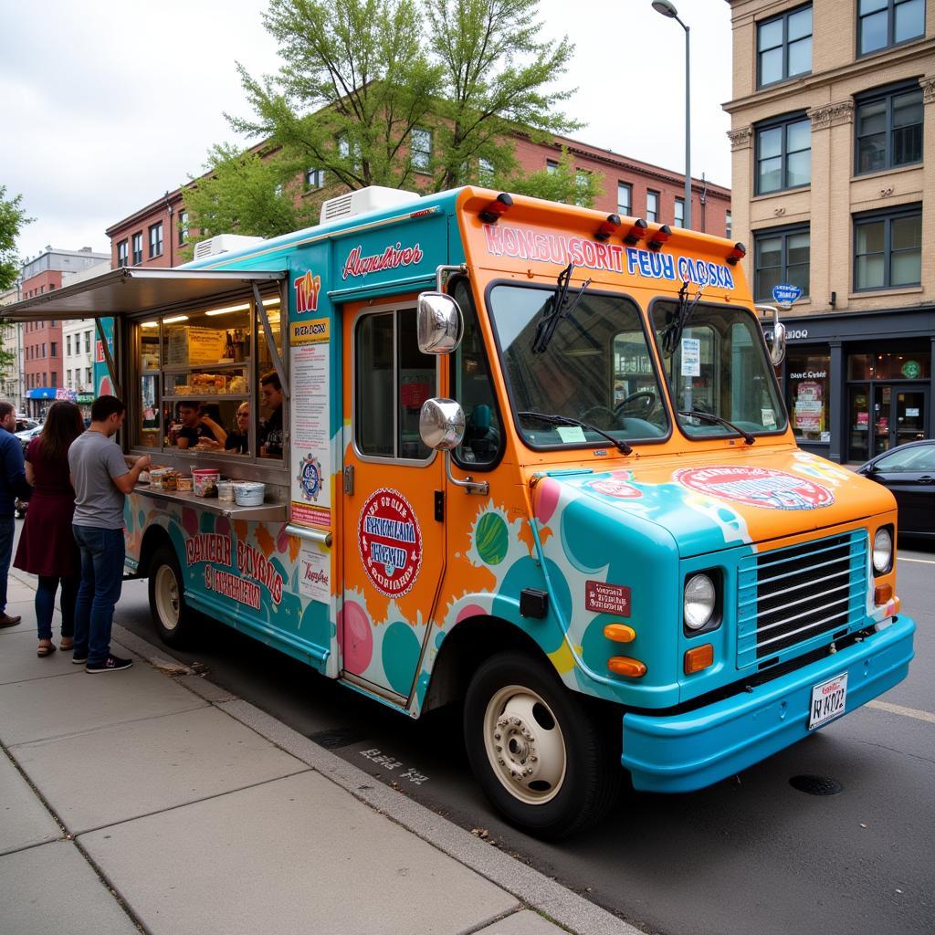 A custom designed cates food truck.