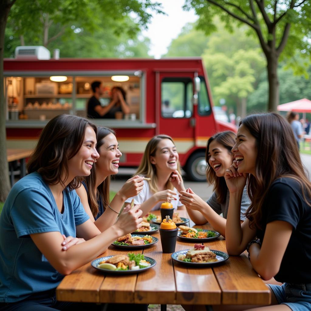 Customers Enjoying Food Truck Meals