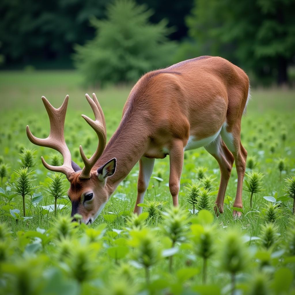 Deer Grazing in a Chicory Food Plot