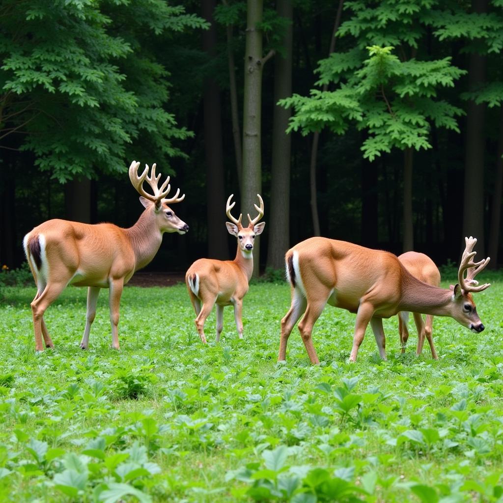 Deer Grazing in a Shaded Food Plot