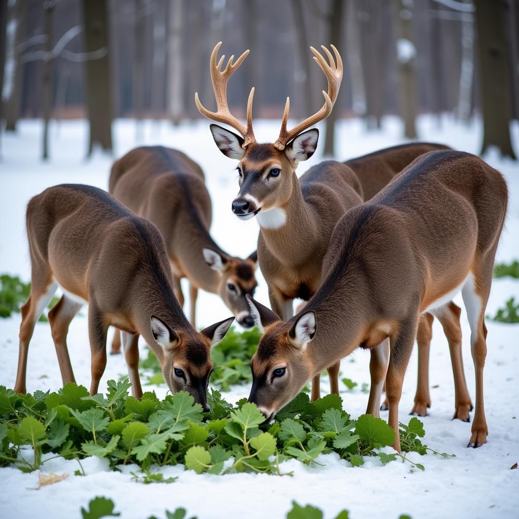 Whitetail Deer Grazing on Brassicas in a Winter Food Plot