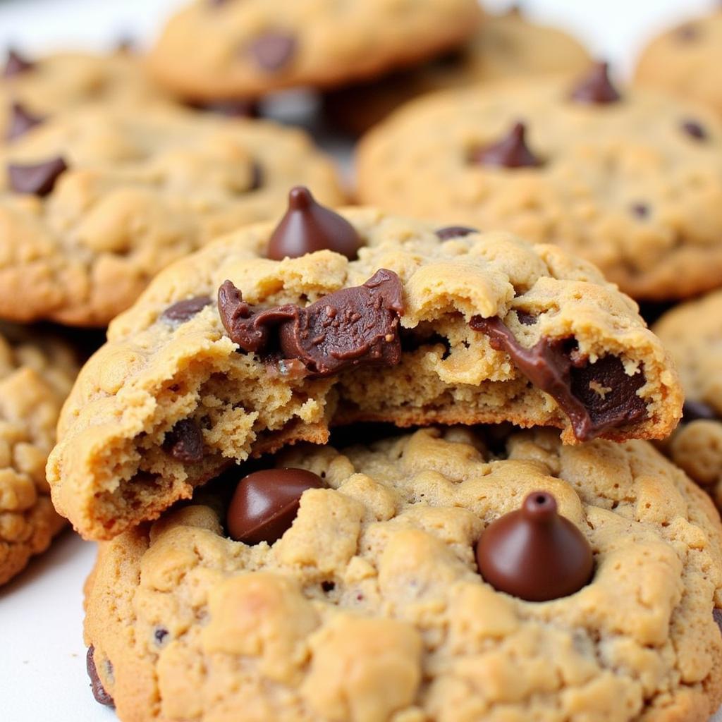 Close-up shot of chocolate chip oatmeal food dehydrator cookies, highlighting the texture and ingredients. 