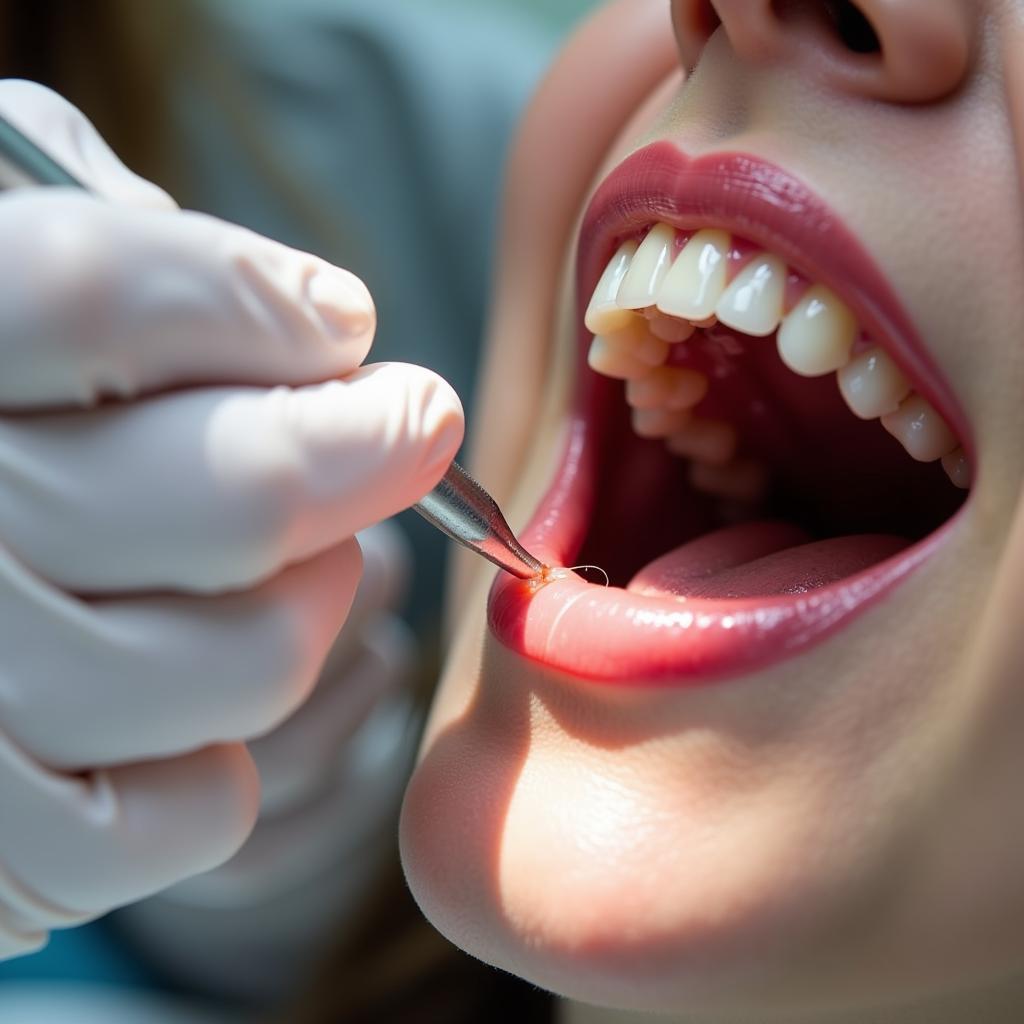 Dentist Removing Food From Gums