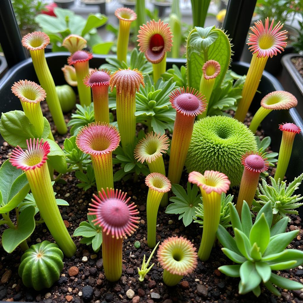 Various Carnivorous Plants Thriving on Food Gel