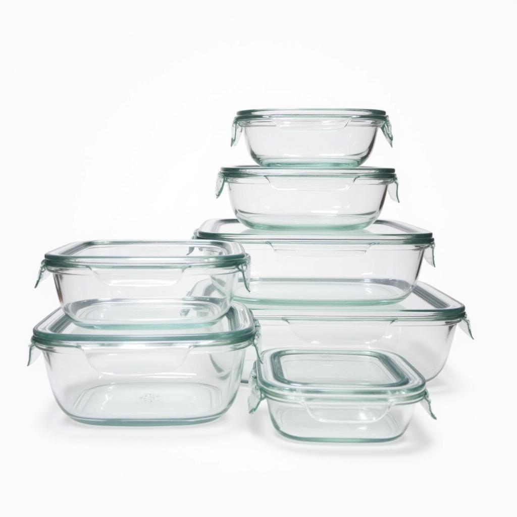 Various sizes of rectangular glass food storage containers