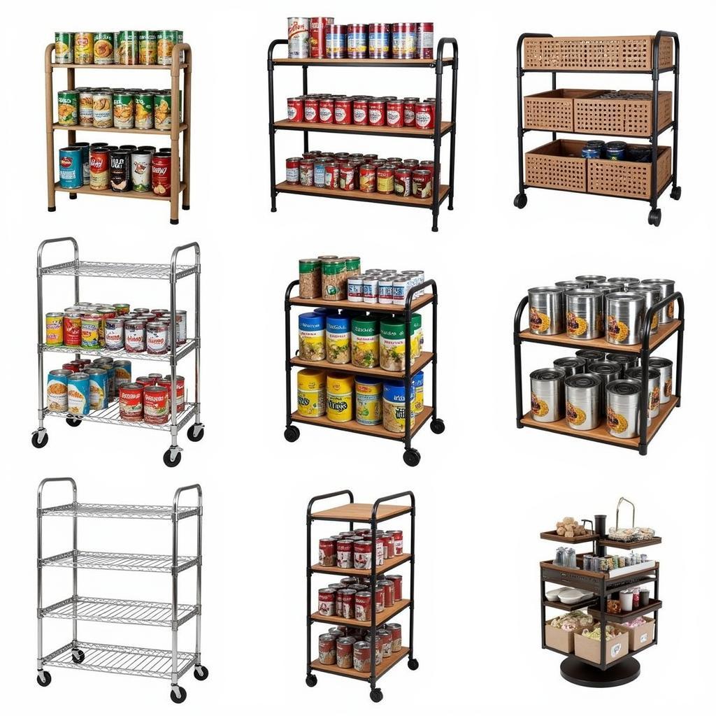 Different types of can racks in a kitchen setting