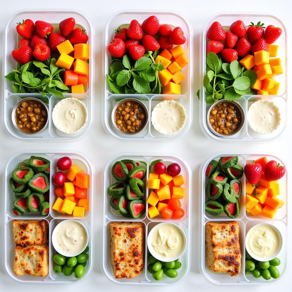 Healthy lunch ideas using divided food containers