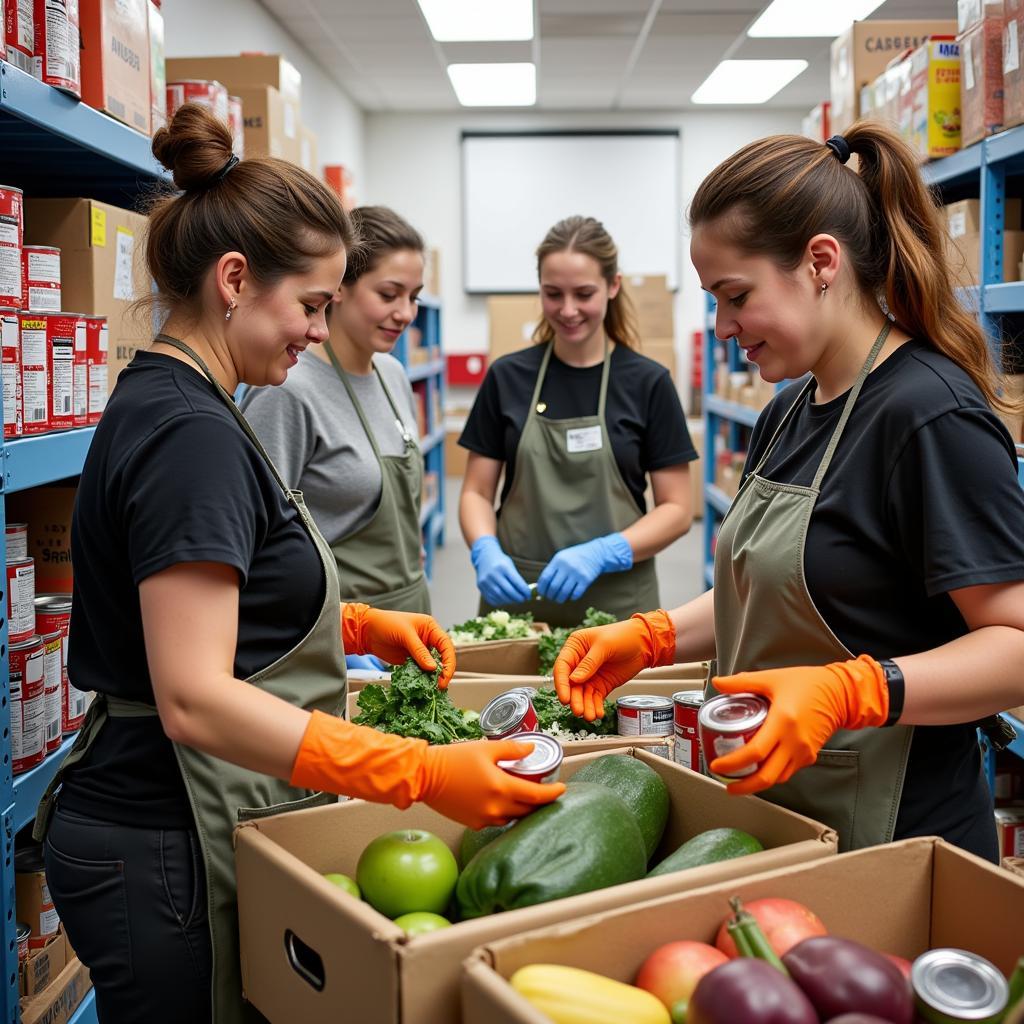 Volunteers sorting food donations at a Dobson, NC food pantry