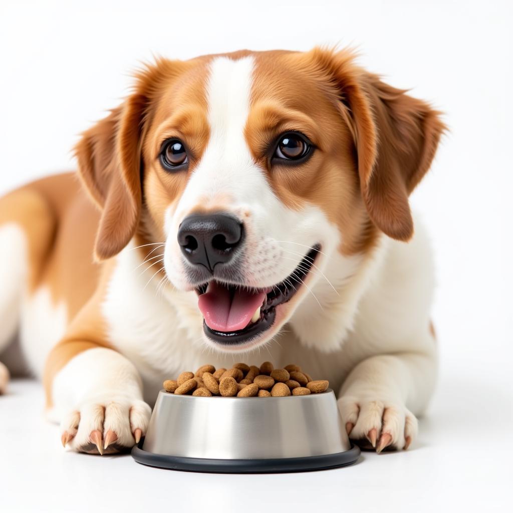 Dog eating kibble from bowl