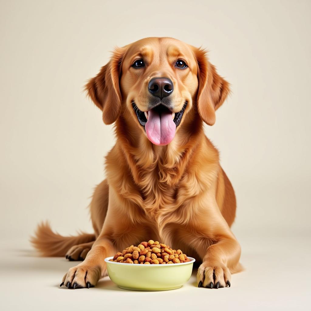 A happy dog enjoying a bowl of kindly dog food