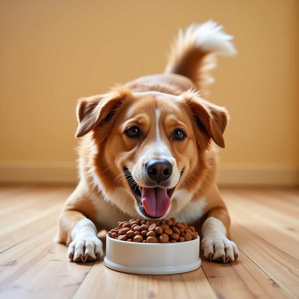 A happy dog enjoying its NF dog food