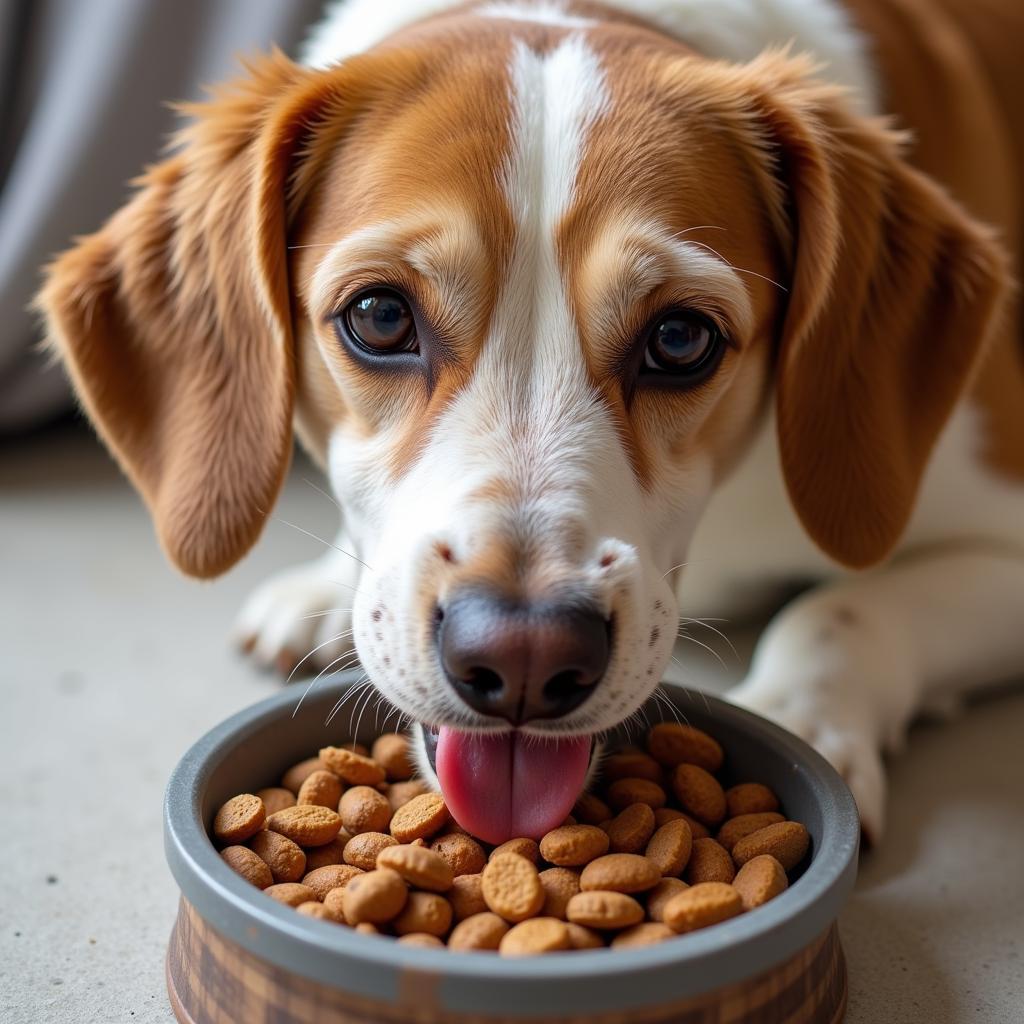 Dog Enjoying Orijen-Style Kibble