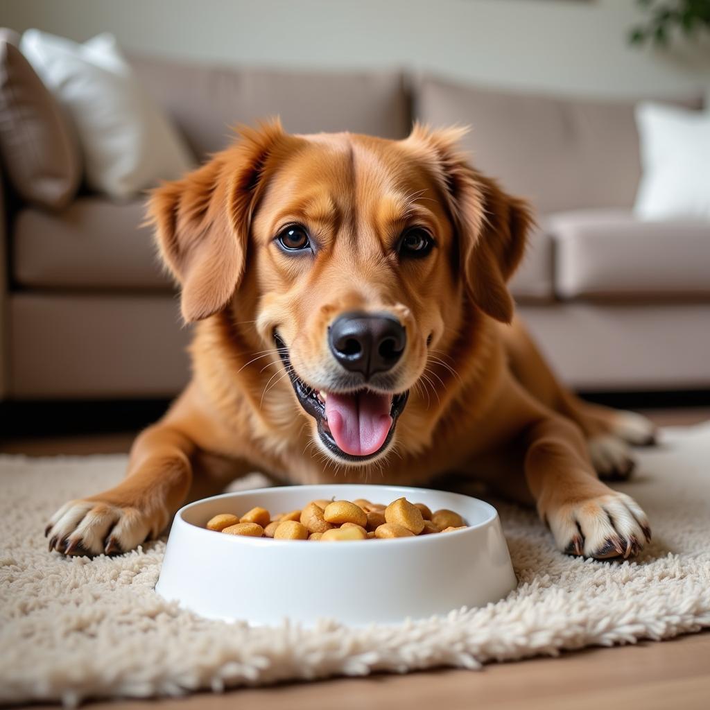 Dog Enjoying Rabbit and Potato Dog Food