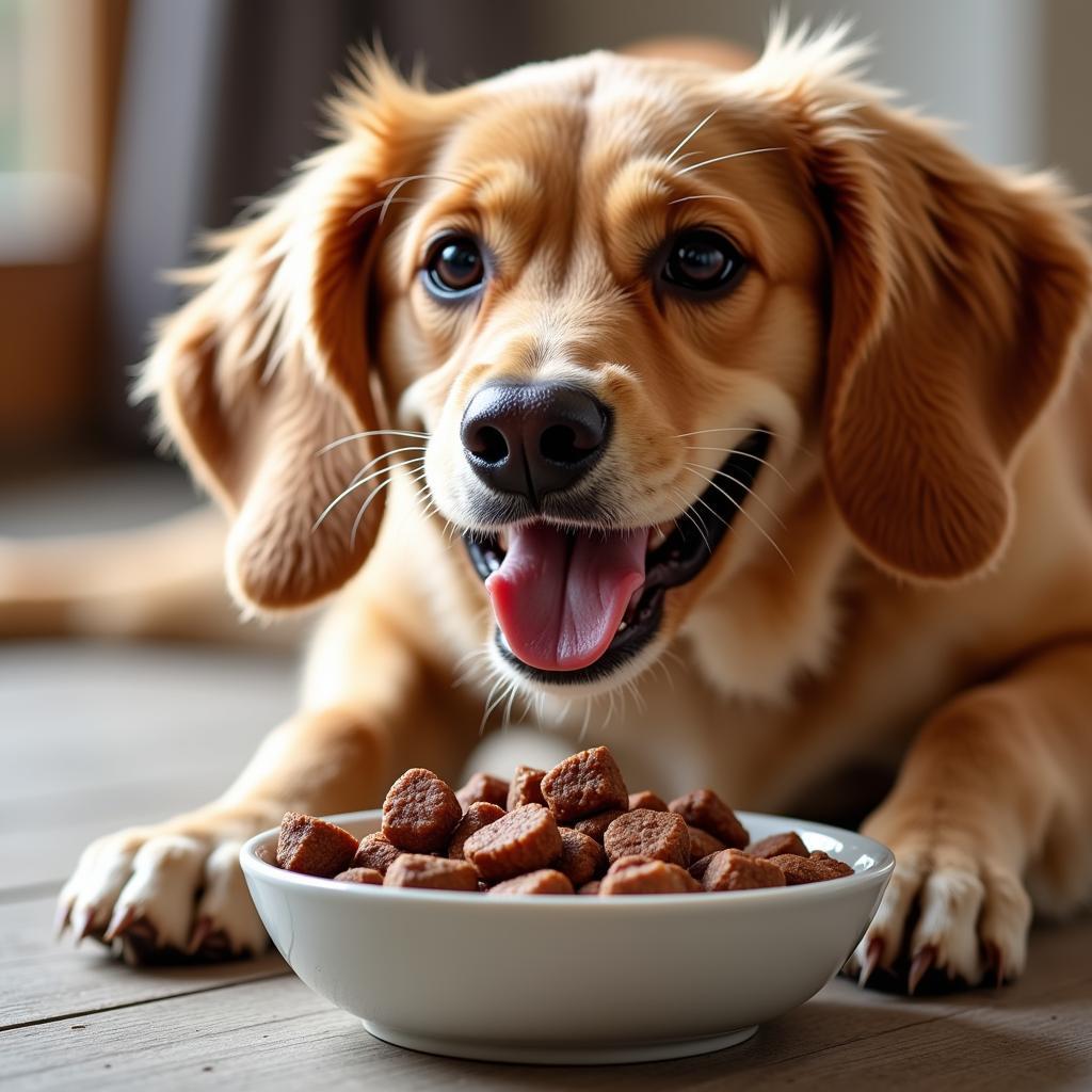 Dog Enjoying Venison Wet Food