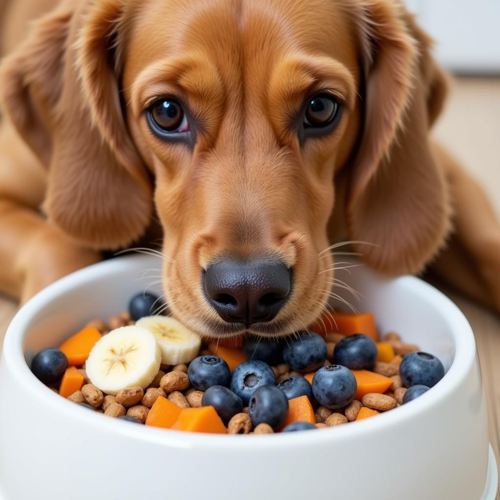 Dog Enjoying Fruit and Vegetable Toppers