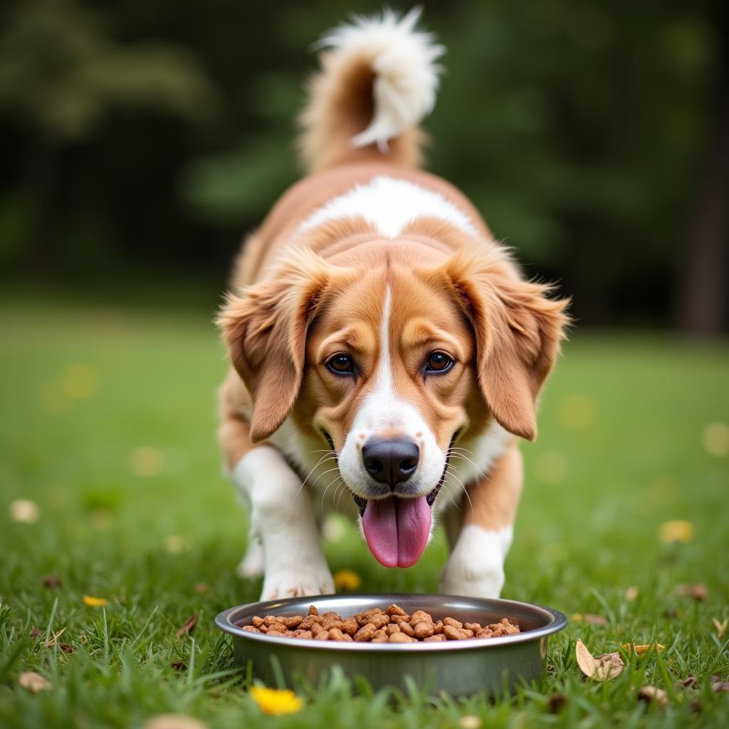 Dog Enjoying Open Range Food