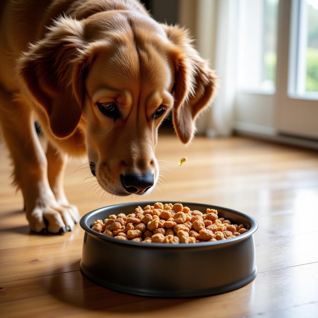 Dog Enjoying Salmon Oil Enhanced Food