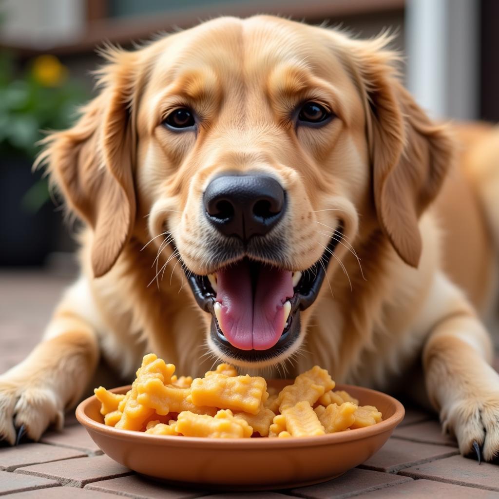 Dog Enjoying a Tripe Meal