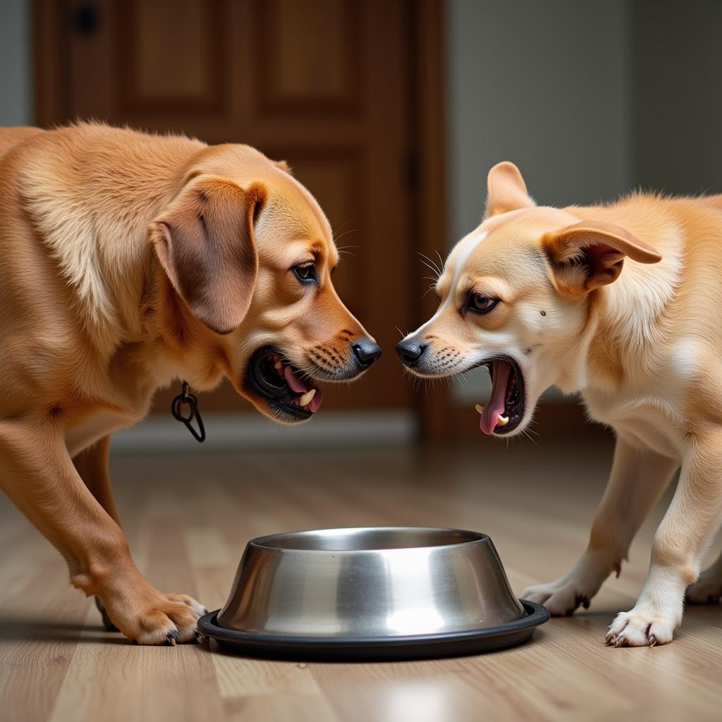 Dogs Competing for Food