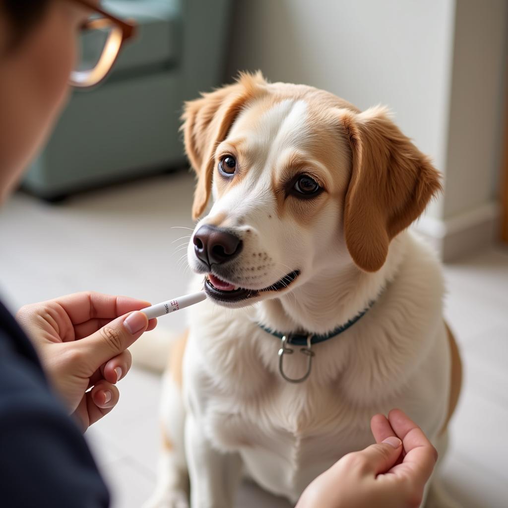 Dog food sensitivity test kit being used at home.