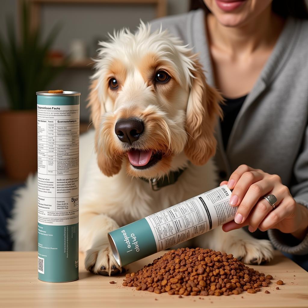 Dog Owner Reading a Dog Food Tube Label