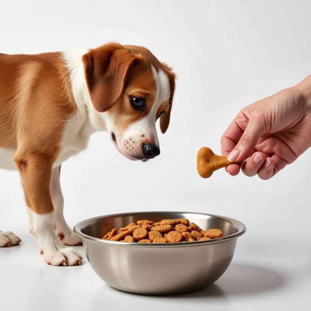 Dog refusing kibble, preferring treats