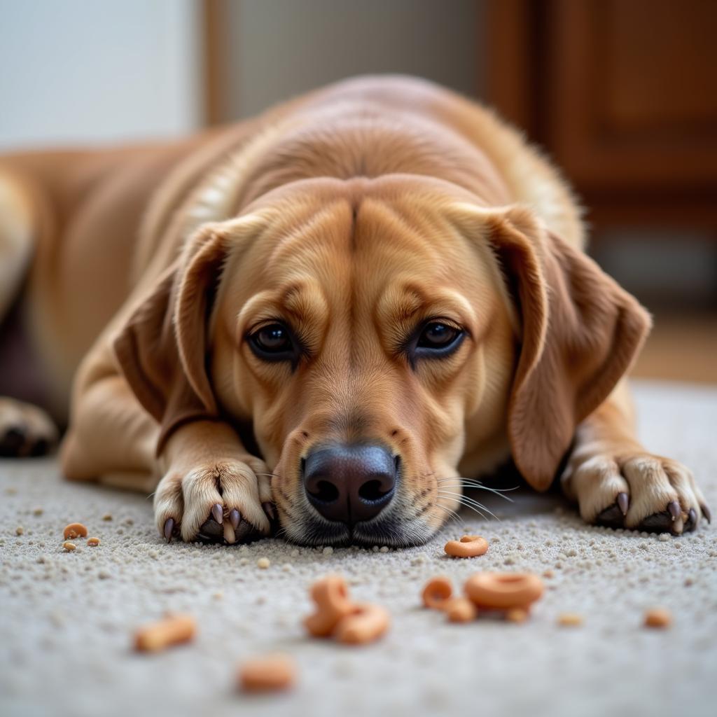 Dog showing common IBS symptoms like diarrhea and lethargy.