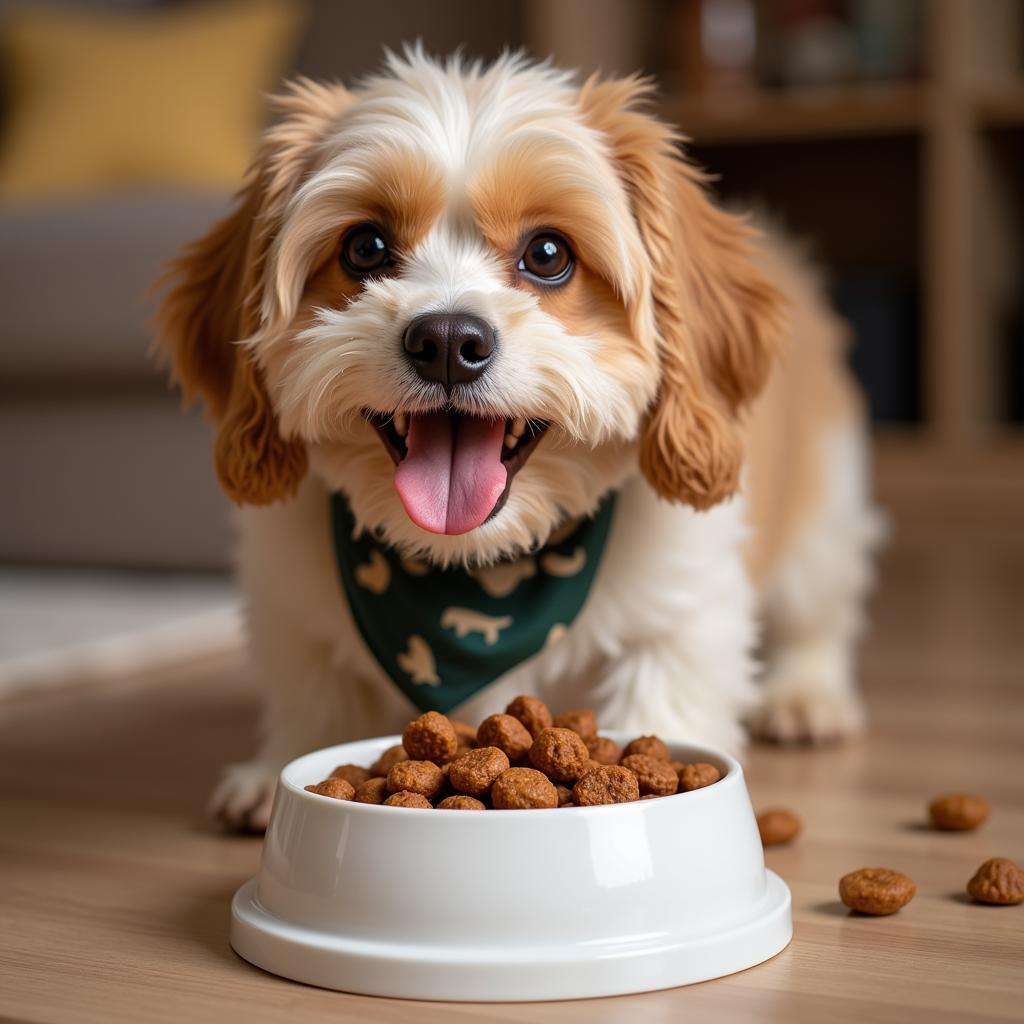 Dogchild enjoying a bowl of premium dog food