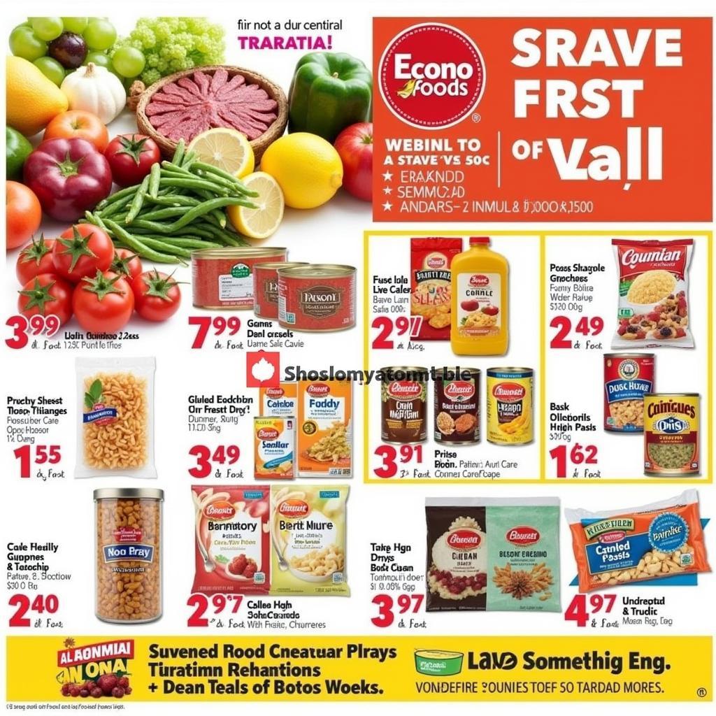 Econo Foods Houghton weekly ad showing various discounted grocery items, fresh produce, and pantry staples.