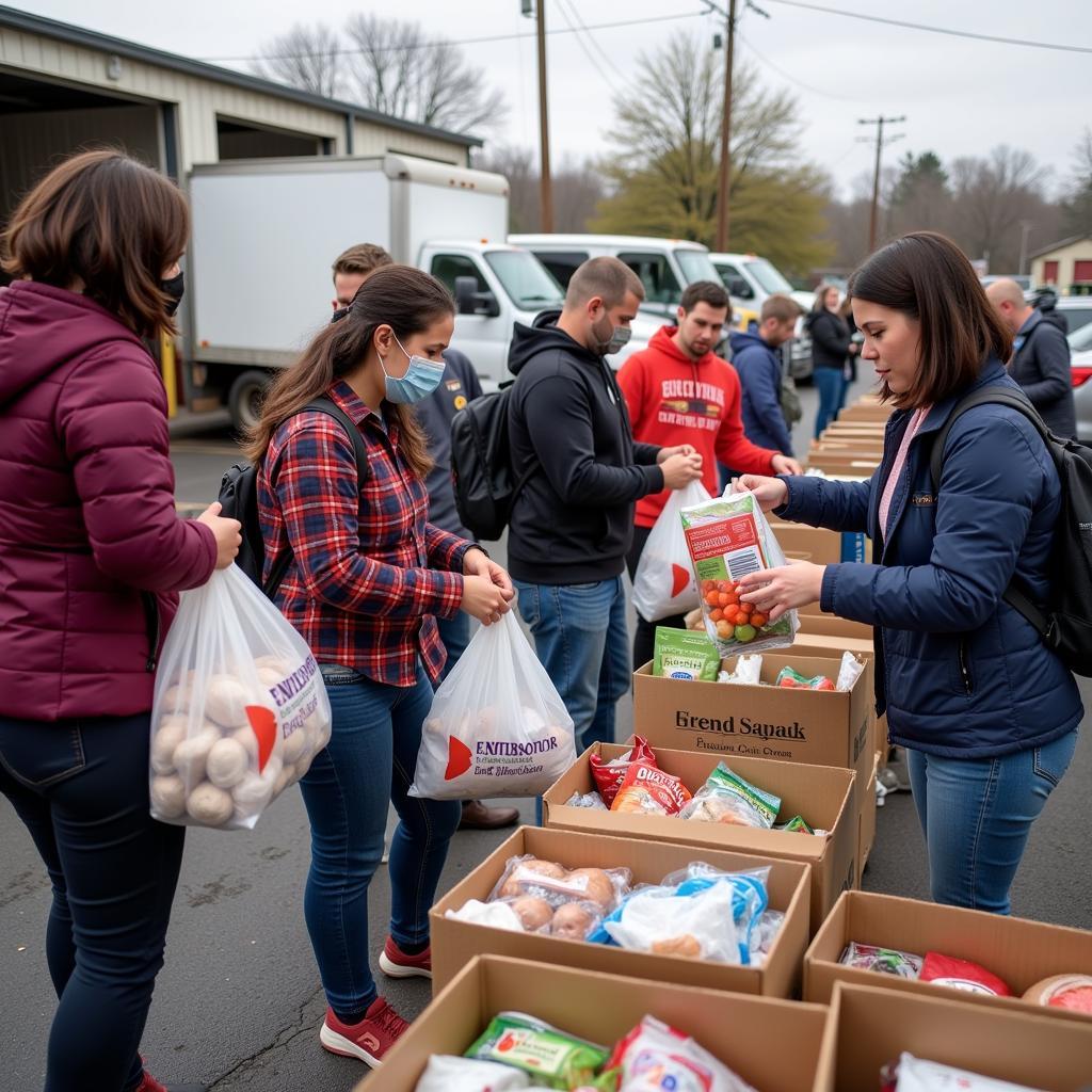 Families receiving food assistance at an Elyria food bank.