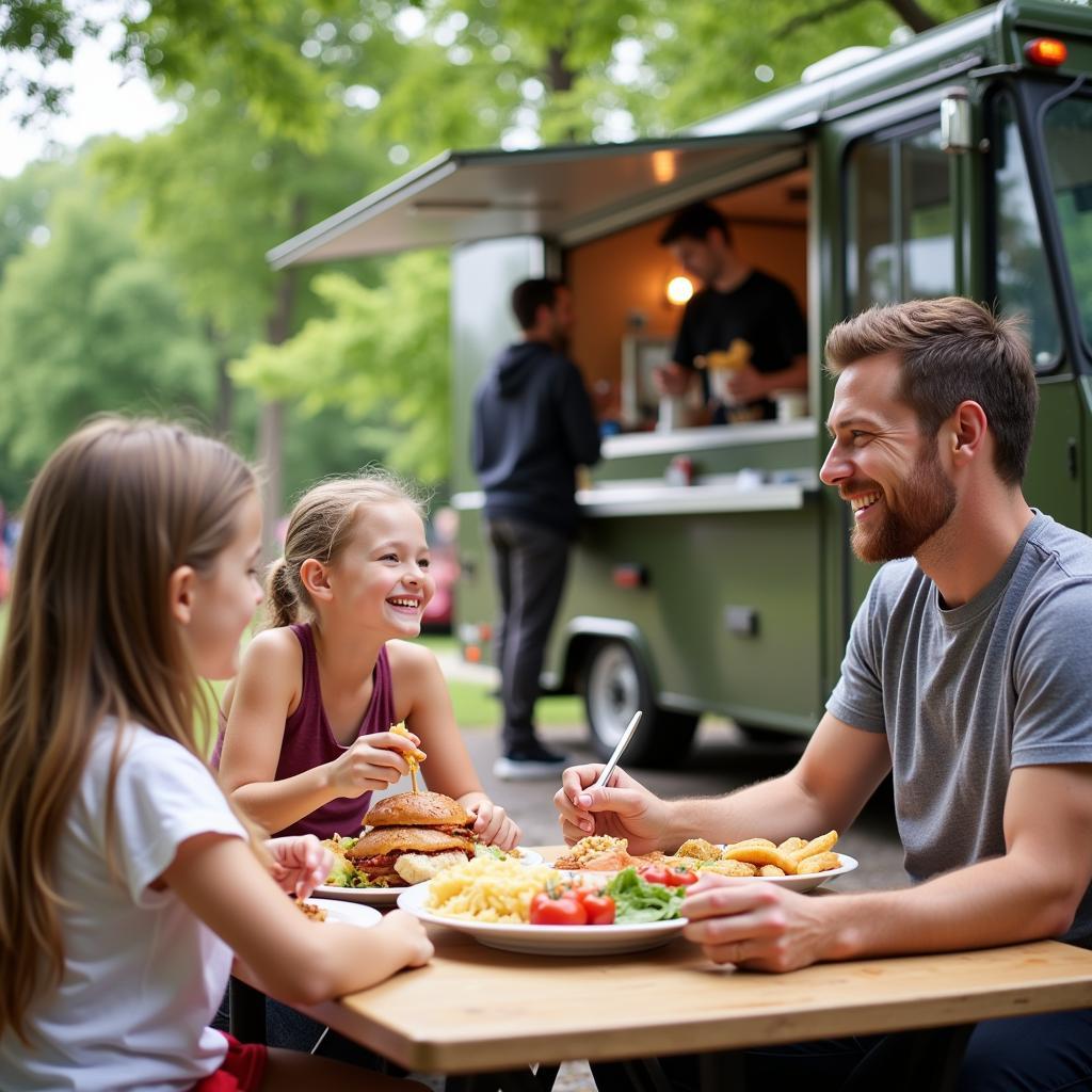 Family Enjoying Food Truck Meal in Delaware Ohio