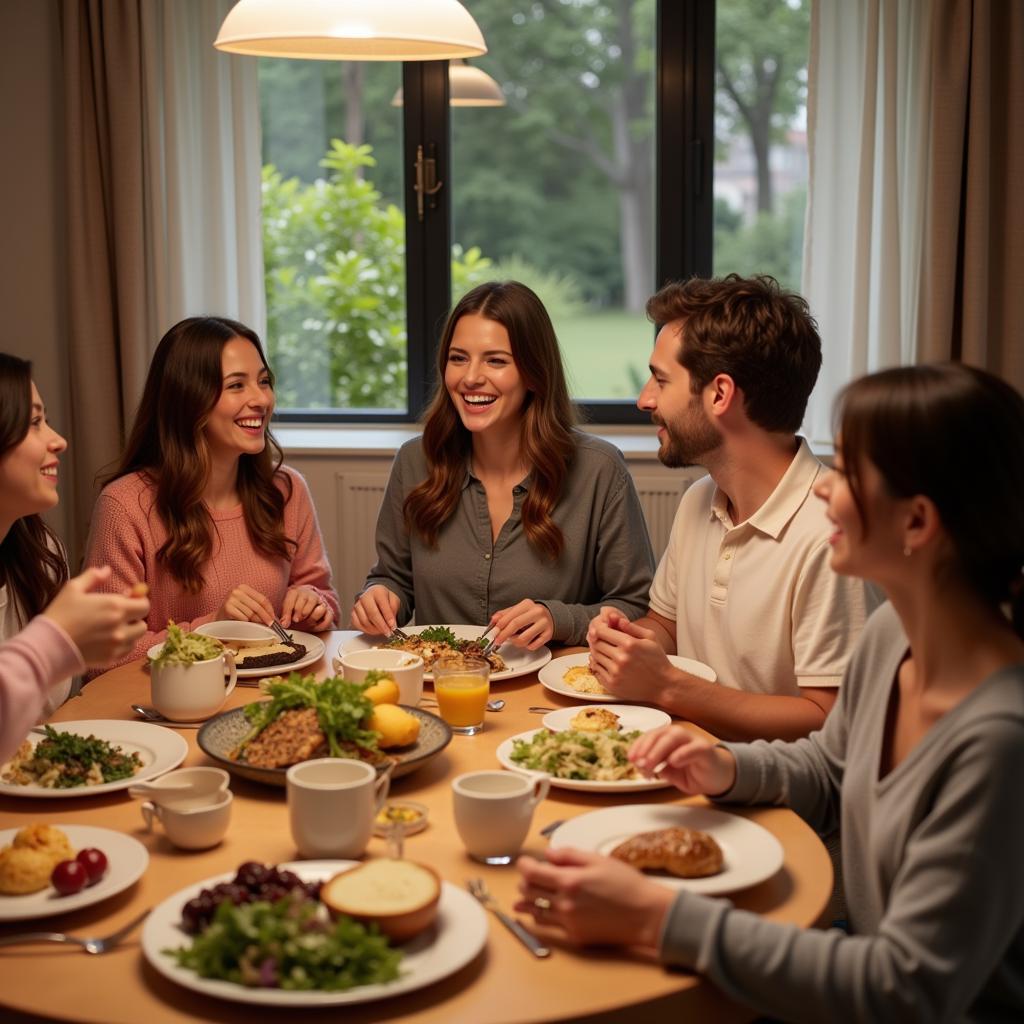 Family Gathering Around a Table Enjoying a Home-Cooked Dinner