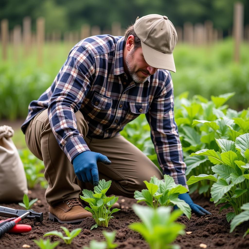 Farmer inspecting his food plot