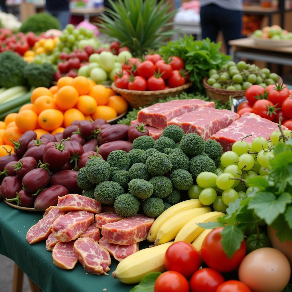 Fresh, locally sourced ingredients at a farmers market, perfect for making homemade cat food.