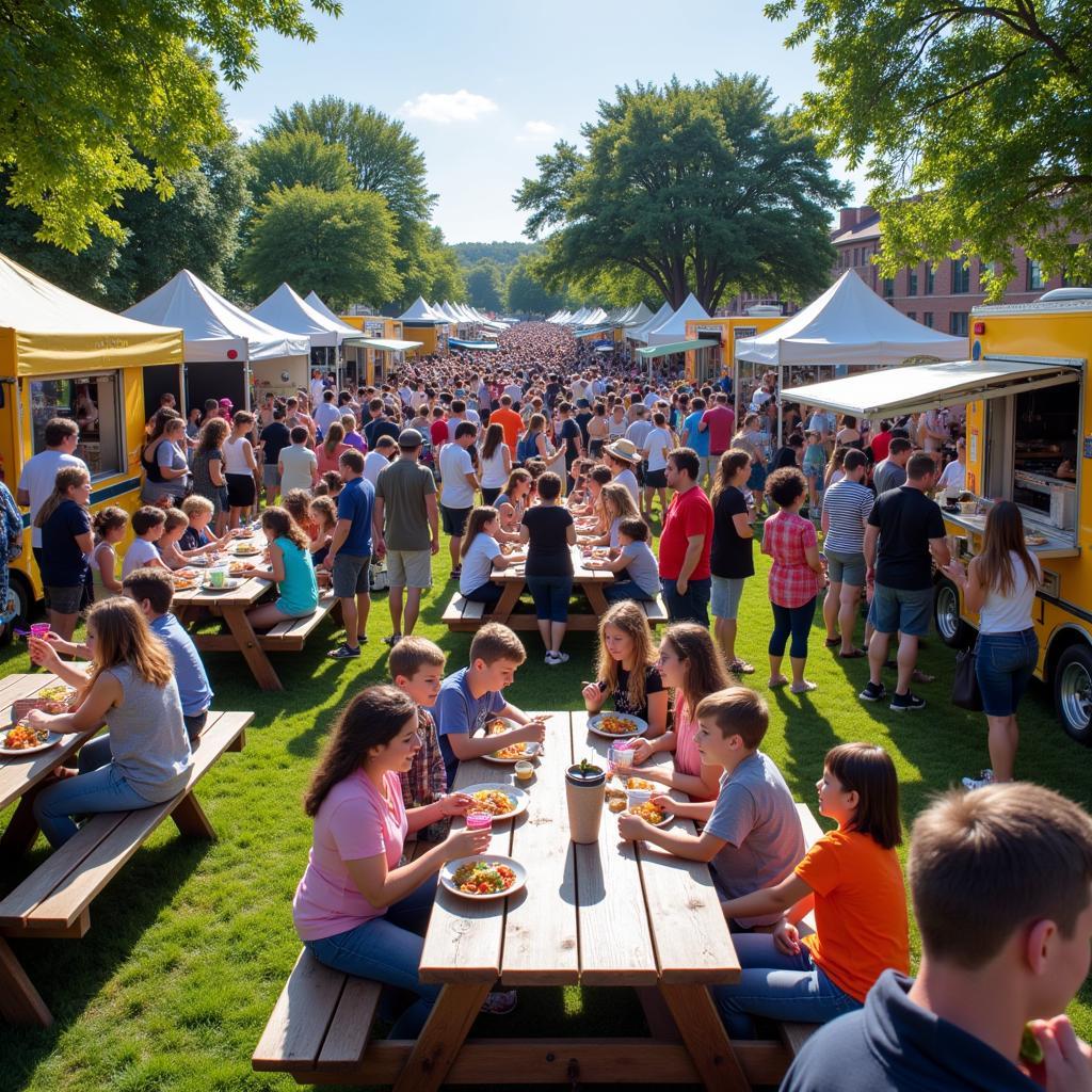 Crowds enjoying the Farmington Food Truck Fest