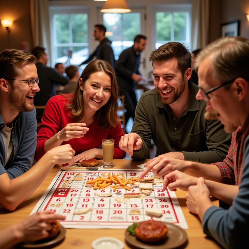 A group of friends playing fast food bingo at a party