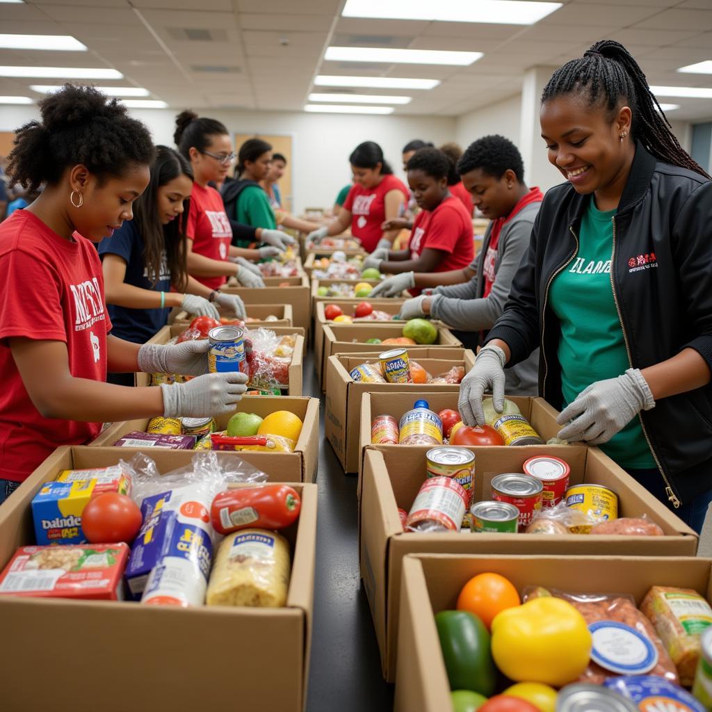 Volunteers sorting food donations at a Fayetteville, GA food pantry