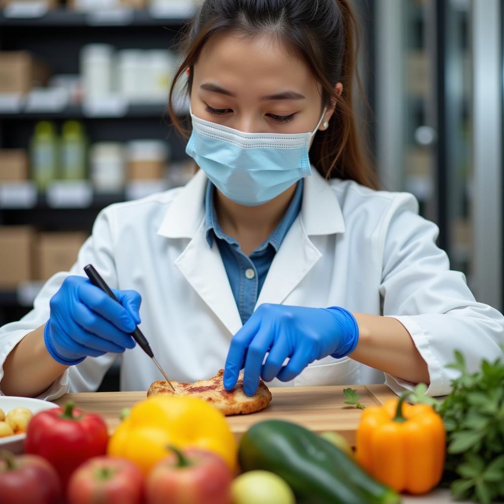 Federal food inspector meticulously examining food products for quality and safety.