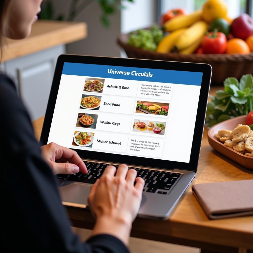 A person using a laptop to search for food universe circulars online.