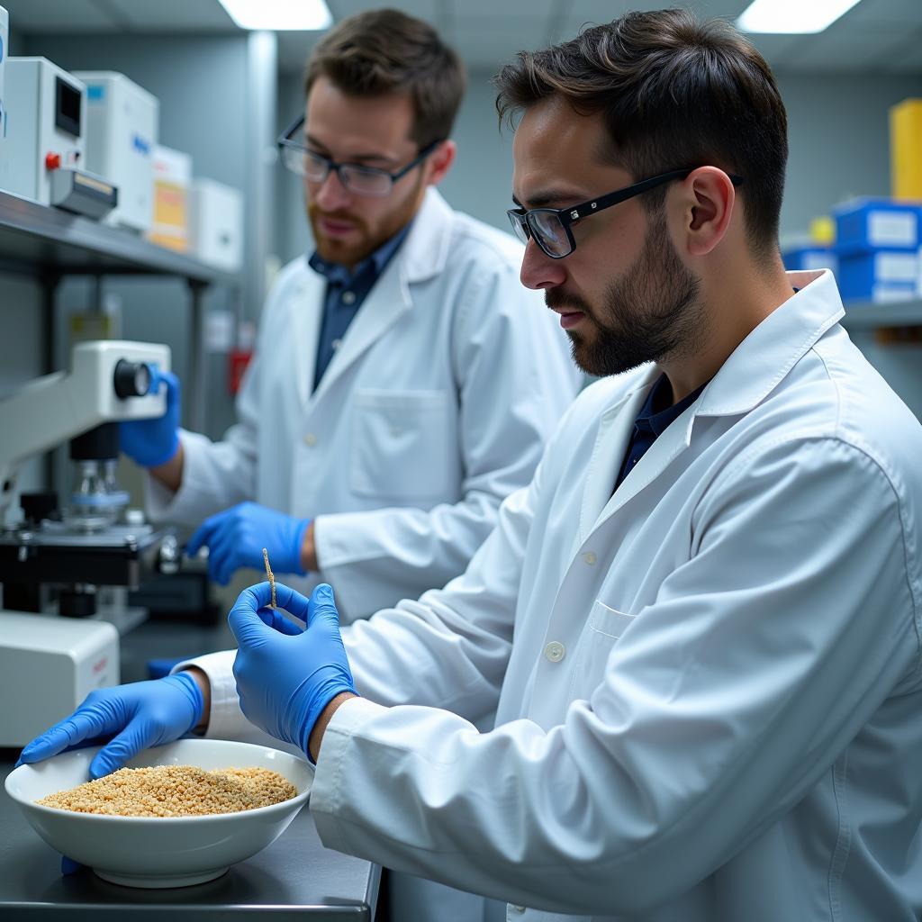 Inspecting the quality of fish food at a wholesale facility