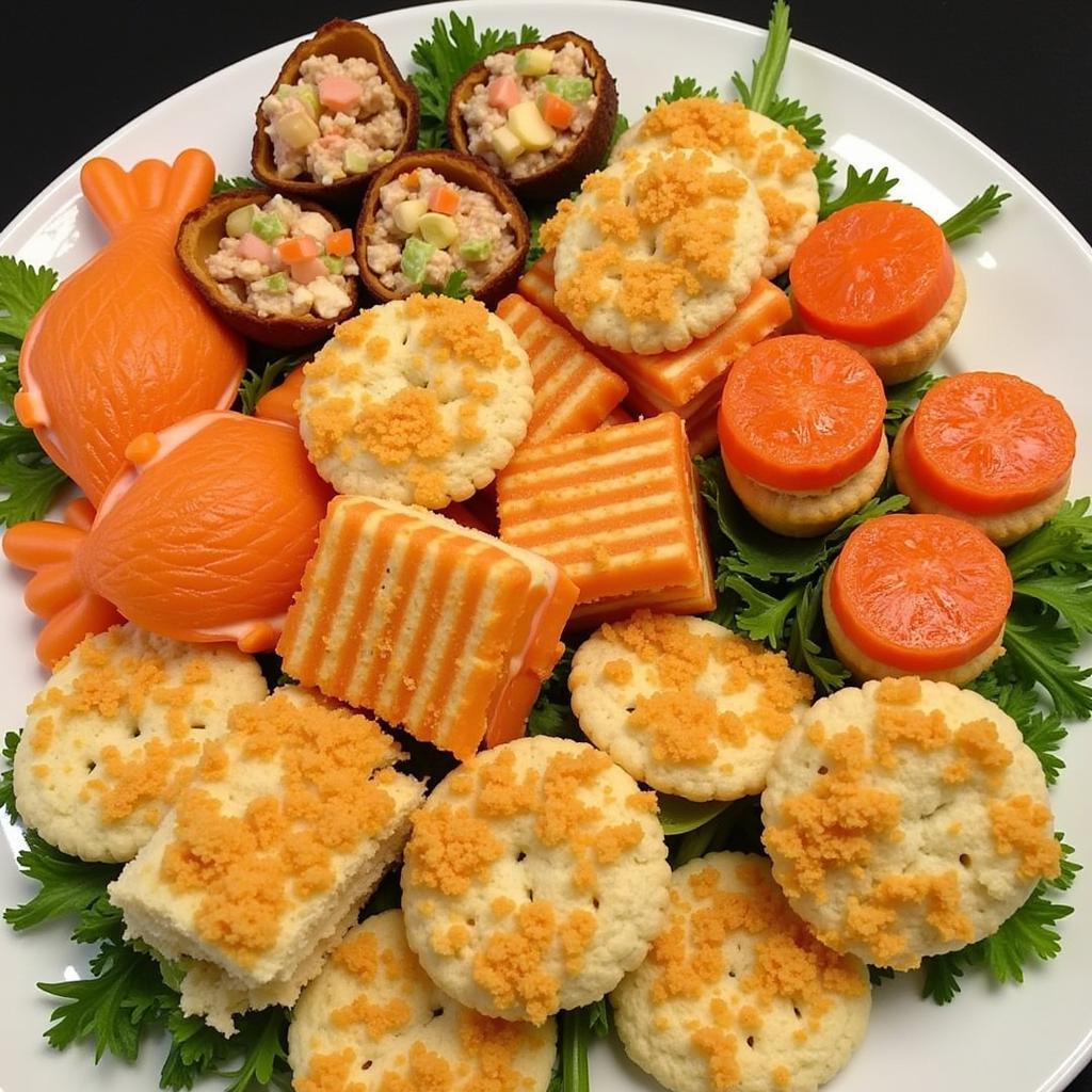 A colorful platter of fish-themed appetizers for a party