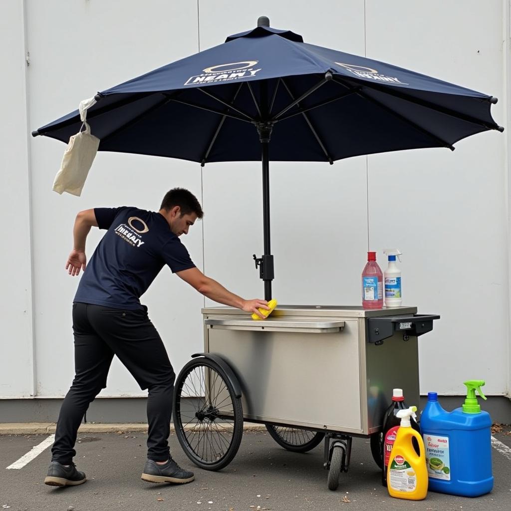 Cleaning a Food Cart Umbrella