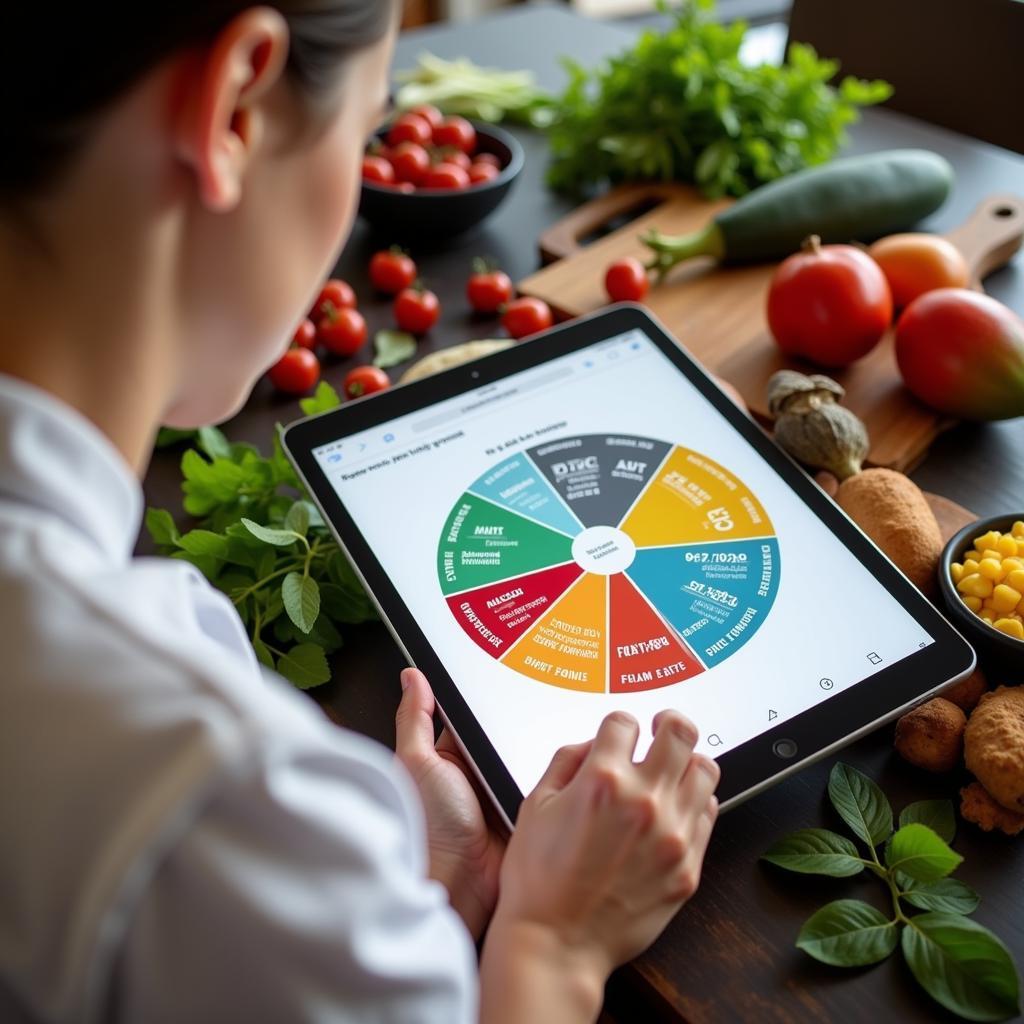 Using the Food Category Wheel for Recipe Development: An image depicting a chef using a food category wheel to brainstorm new recipe ideas.