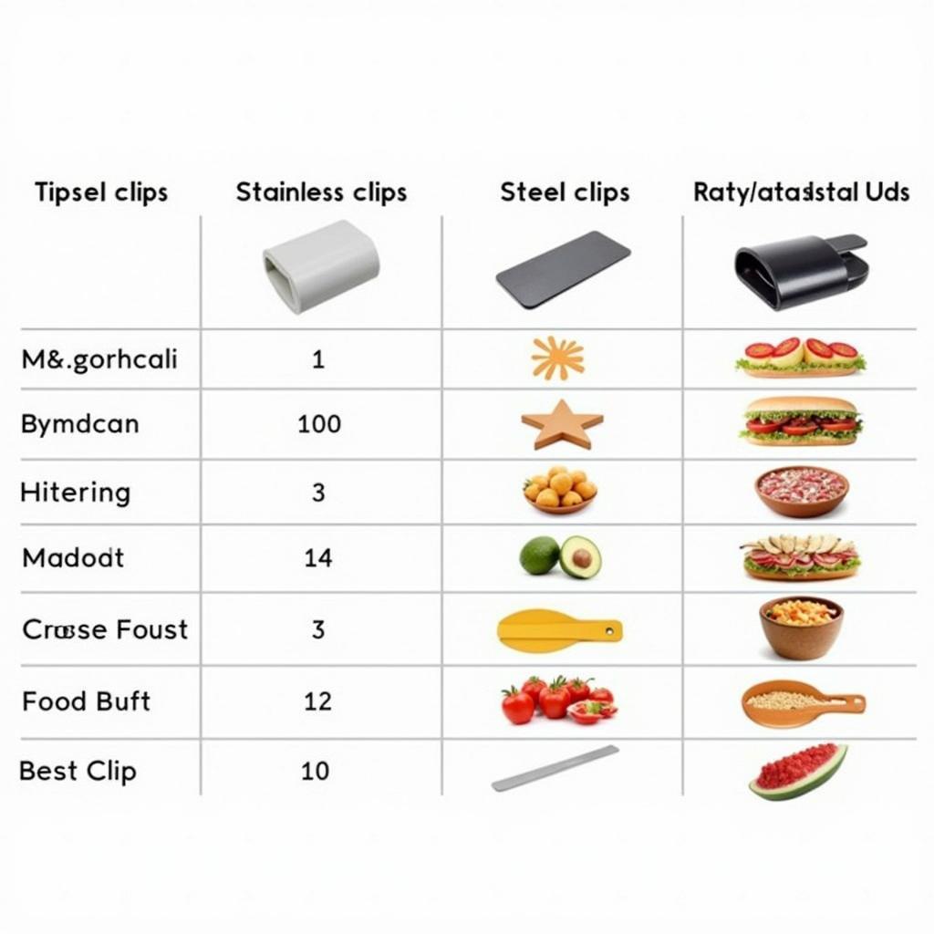 Food Clip Sizes and Materials