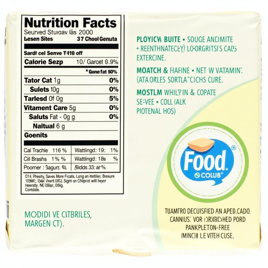 Food Club Margarine Nutrition Facts Label