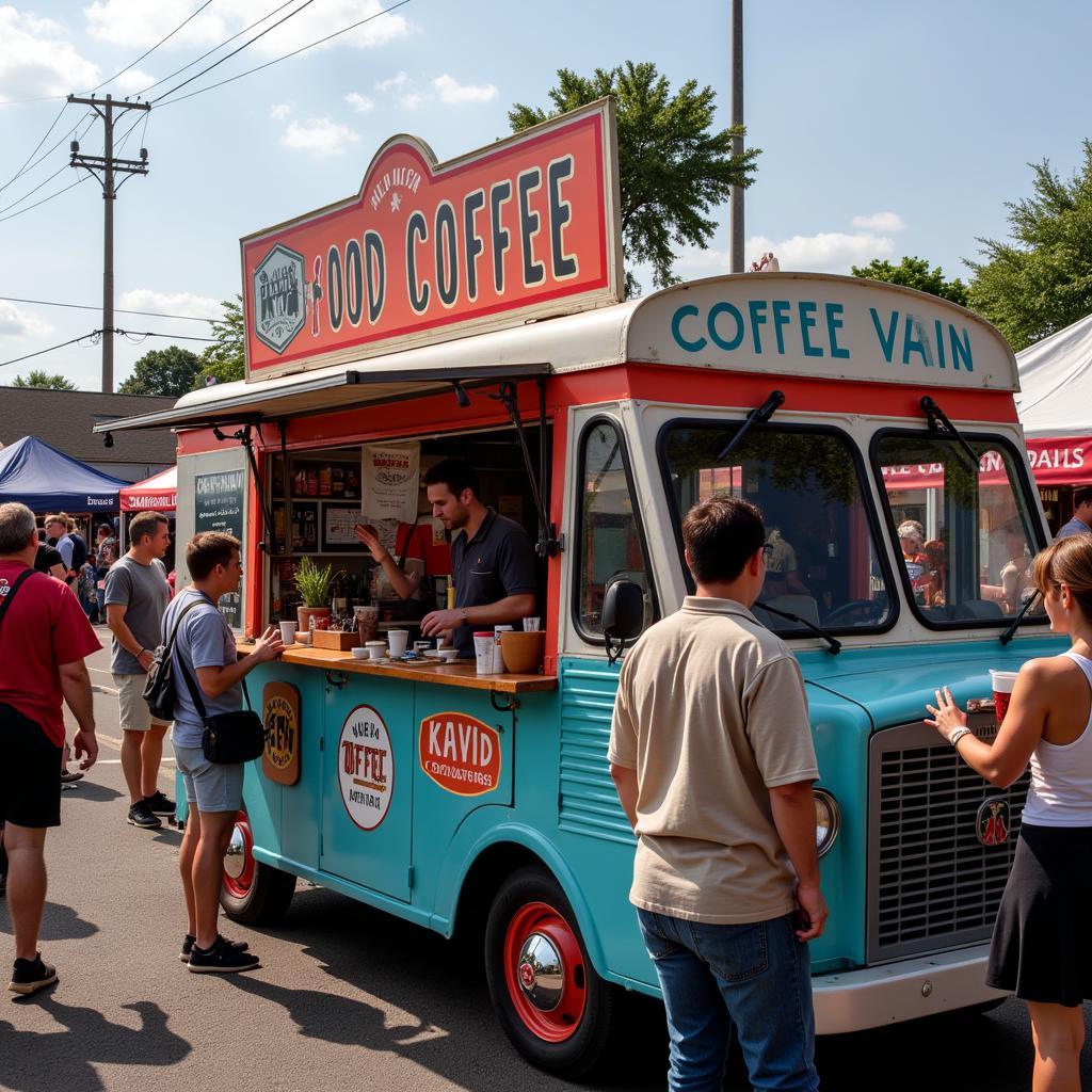 Food coffee van serving customers at a local event.