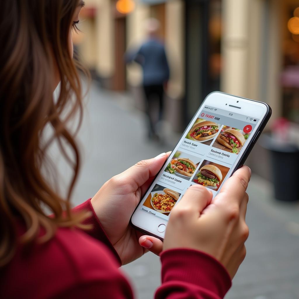 Using a food fair delivery app on a smartphone.