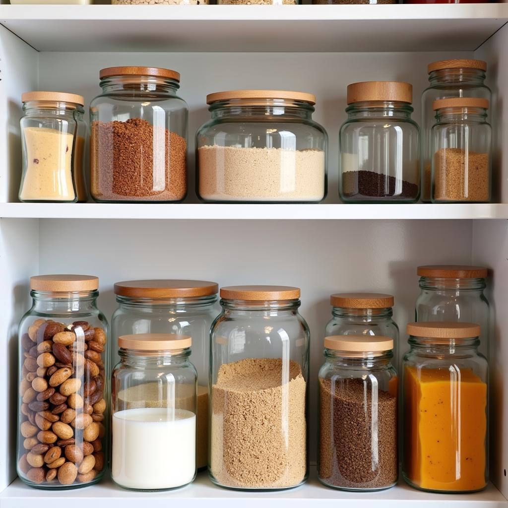 Organized Pantry with Food Glass Jars